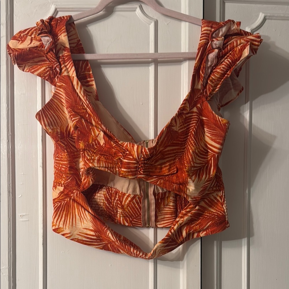 INC International Concepts Gold Ruffled Tie Front Crop Top and pants set